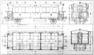 Fig. 9 Modelbouwtekening Lokaalrijtuig 2e klasse H.S.M. serie 1200